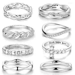 Cluster anneaux 925 argent sterling empilable stimulant princesse wishbone tournesol mode vintage ring pour femmes mariage