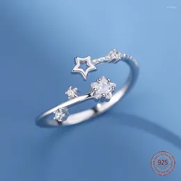 Cluster anneaux 925 Sterling Silver Star incrusté Zircon Hollow pour les femmes Index tendance promesse ajusté Ring Mariage de luxe Bijoux