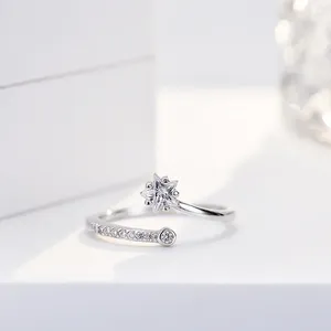 Clusterringen 925 Sterling Silver Star Ring met diamanten en vijf puntige open eenvoudige staart bruiloft sieraden