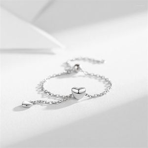 Clusterringen 925 Sterling Silver Tasle Link Chain Heart Charm Finger Ring For Women Girls Wedding Party Sieraden