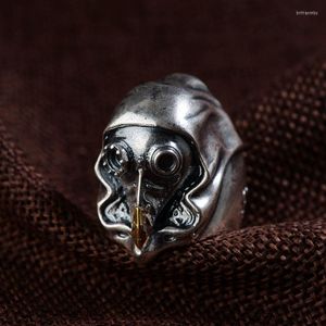 Clusterringen 925 Sterling Silver Thai Heren Punk Machinist Skull Bike Vintage Ring Sieraden A2570