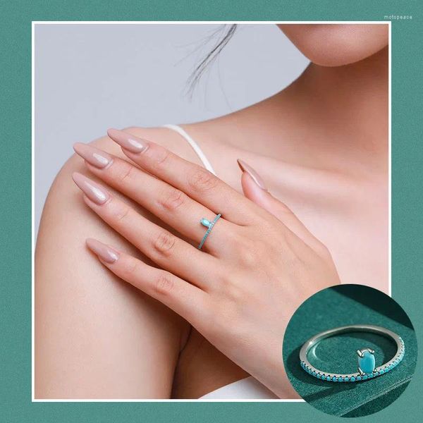 Bagues de cluster 925 Sterling Silver Turquoise Bague géométrique pour femme fille mode simple couronne conception bijoux fête cadeau goutte