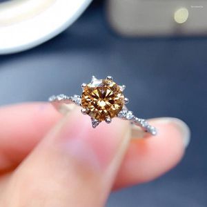 Cluster Anneaux 925 STERLING Silver Vintage Champagne Citrines Crystal Solitaire Ring Women Diamond Empilable Anniversary Birth Stone Gift
