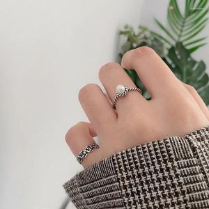 Clusterringen 925 Sterling Silver Vintage Twisted Wrap Ring Minimalistisch Pearl Spiral Fashion For Women Girls Party Daily Fine Jewelry Cadeau