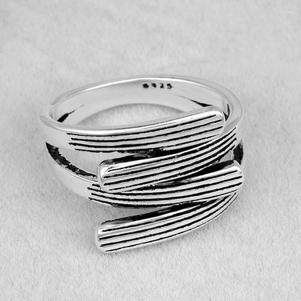 Anillos de racimo de Plata de Ley 925 Vintage abierto Retro geométrico lado equivocado entrelazado para mujeres accesorios de joyería de fiesta tailandesa