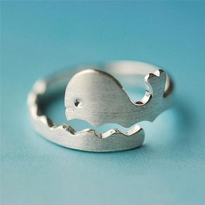 Bagues de cluster 925 Sterling Silver Whale Wave Bague ouverte Creative Mignon Animal Personnalité réglable Bijoux Cadeau pour femmes Gir