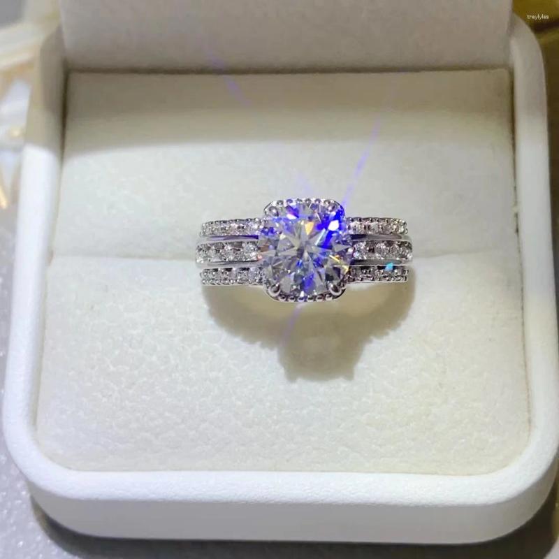 Anéis de cluster 925 prata esterlina mulheres luxo 2ct moissanite diamante d cor corte redondo promessa esposa presente de aniversário jóias finas com gra