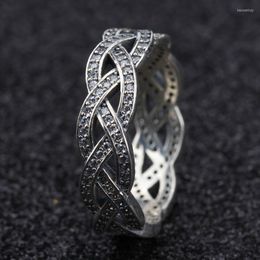 Clusterringen 925 Sterling Silver Women Ring InterlaciCed Twist of Fate met Clear CZ Forever voor bruiloft fijne sieraden