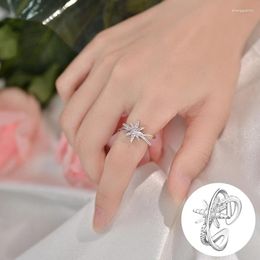 Cluster anneaux 925 Sterling Silver Zircon Star Open Ring For Women Girl Simple Fashion Cross Design Bijoux d'anniversaire Gift Drop