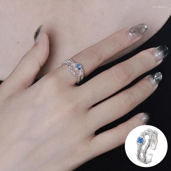 Cluster Anneaux 925 STERLING Silver Zircon Ring Irrégulaire Open pour femmes Girl Liquid Lava Hollow Out Design Jewelry Party Gift Drop