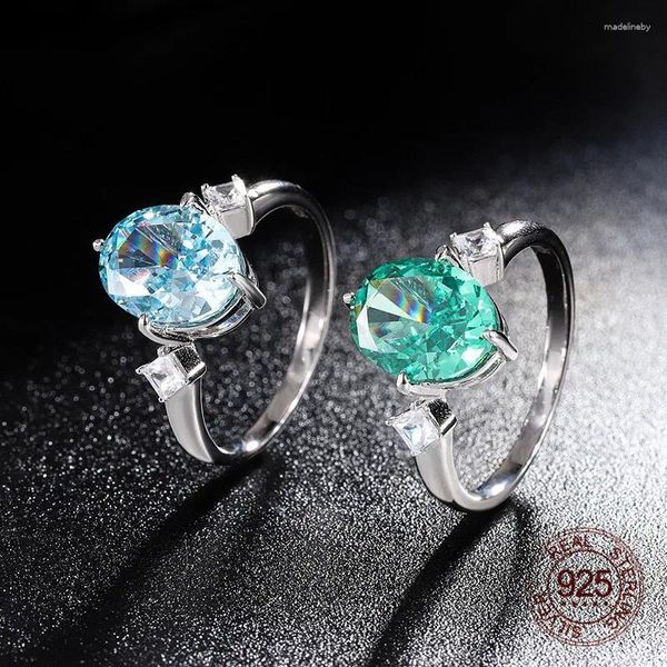 Anillos de racimo 925 joyería de circón de plata esterlina 8x10 mm forma de huevo verde color corta corta corta de diamantes de diamante alto de diamantes