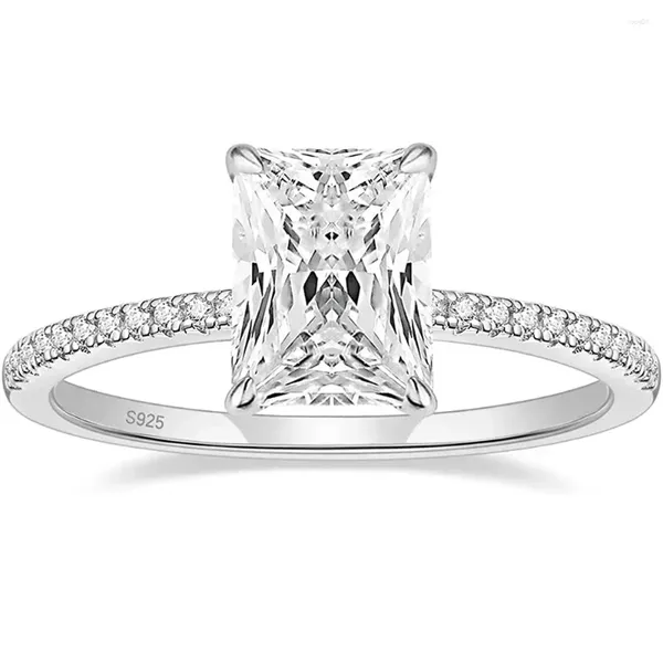 Bagues de cluster 925 Sterling Sliver Engagement pour femmes Radiant Cut Zircone Cubique Bande de mariage CZ Promesse Bague 7 9mm