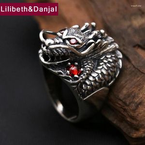 Cluster Ringen 925 Sterling Thaise Zilveren Ring Mannen Sieraden Vintage Draak Edelsteen Vrouwen Gift Merk Fijne R22