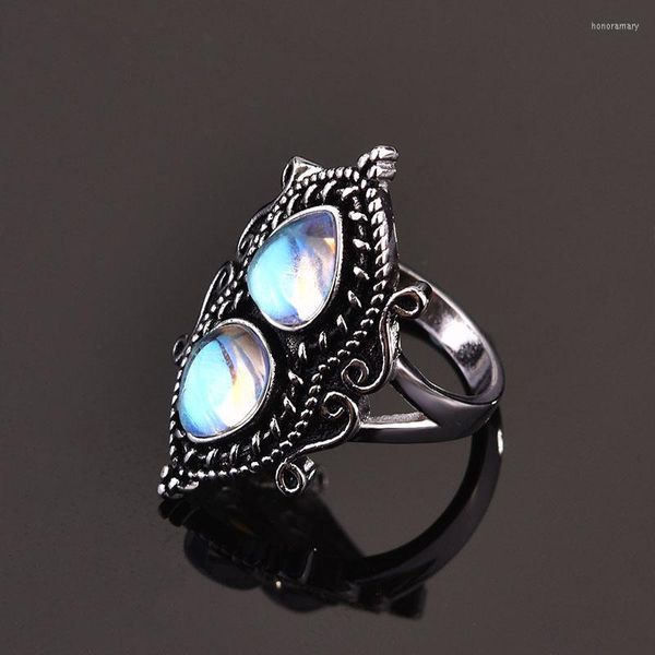 Cluster Rings 925 Vintage Thai Silver Moonstone Ring Pour Femmes Bijoux En Gros Taille 6-10