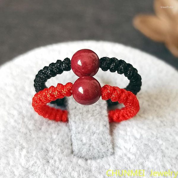 Anillos de racimo 96% Natural Cinnabar Ring Women and Men Weave Rope Rope Ropio RECHA NACIONAL DE ALTA RETRO 5MM