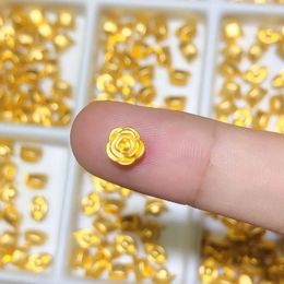 Clusterringen 999 Pure 24k gele goudarmband Women 3d Rose Flower Ring Handgemaakt Weef