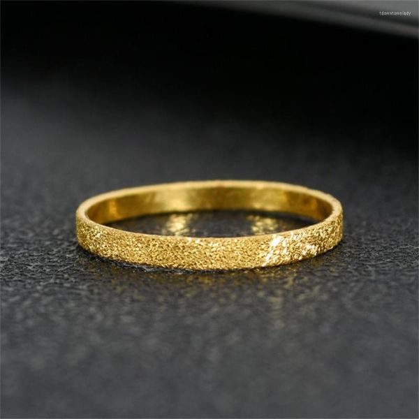 Cluster Rings 999 Pure 24K Yellow Gold Ring 2mmW Matte Finish Band Femmes Hommes Cadeau