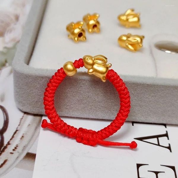 Bagues de cluster 999 véritable 24 carats en or jaune 3D belle perle rouge bague tricotée femme cadeau / 1pcs