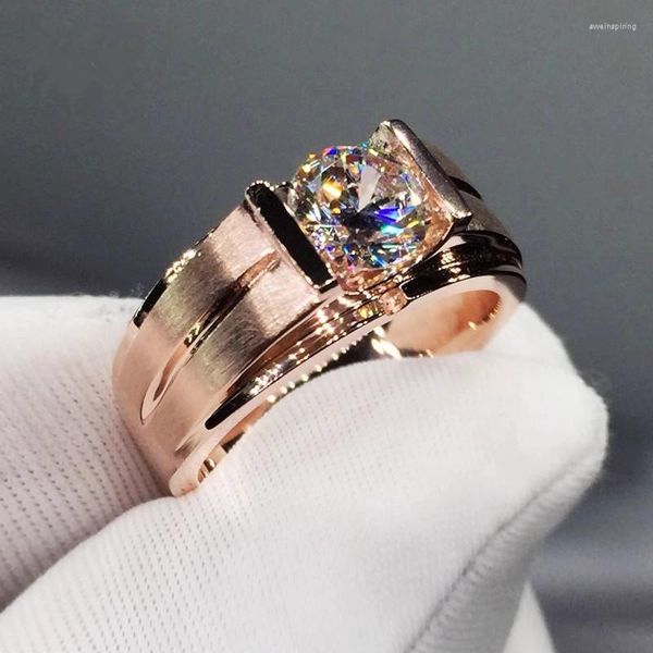 Bague pour homme en or rose 9 carats avec diamant rond Mosan couleur D VVS1 mariage/fiançailles/anniversaire/fête/cadeaux de la Saint-Valentin