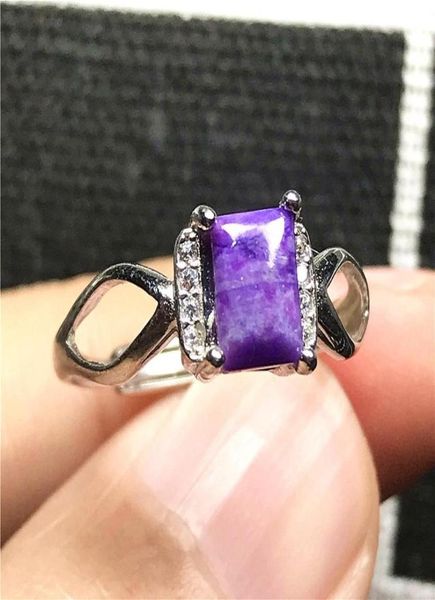 Anneaux de cluster 9x7mm Top Naturel Violet Sugilite Bague Bijoux Pour Femme Homme 925 Argent Anticancer Pierre Perles Cristal Réglable4255097