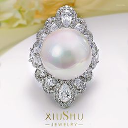 Bagues de cluster A Double Wear Beimu Pearl Ring Heavy Duty Luxury Index Finger Exagéré 925 Silver High Carbon Diamond