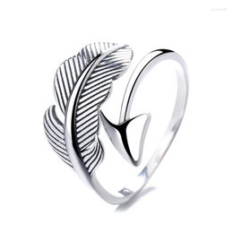 Cluster ringen A153JZFSilver Silver 925 Fashion Trendy verstelbare retro Lovely Angel Feather Cupid's Arrow Ring Girl Women Wedding Sieraden