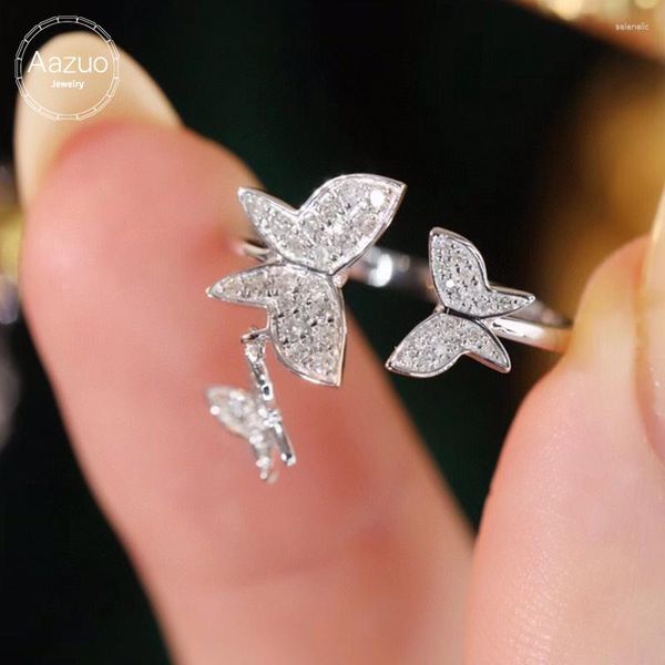 Bagues de cluster Aazuo Fine Jewelry 18K Solid White Gold Real Diamonds Butterfly Open Ring Gifted For Woman Deluxe Banquet Fashion Au750