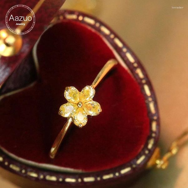 Bagues de cluster Aazuo Real Yellow Diamond 0.40ct 18K Gold Bijoux Ensemble Fleur Forme Bague Haut de gamme Tendance Senior Party Fine Vendre