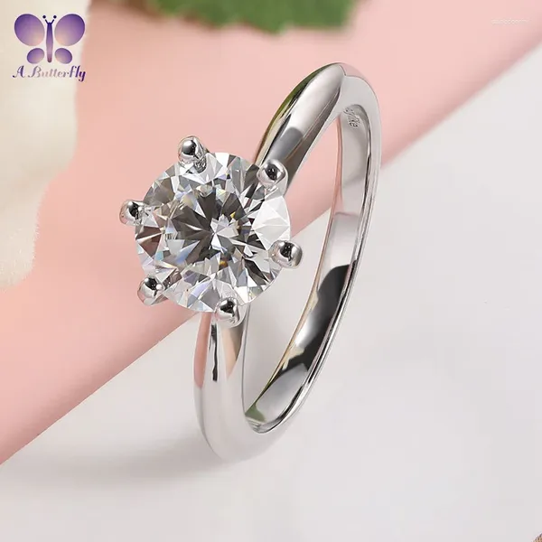 Anneaux de cluster AButterfly 925 Sterling Silver D Couleur Moissanite 1.5 Ct Classique 6 Prong Bague de mariage Party Fine Bijoux de haute qualité