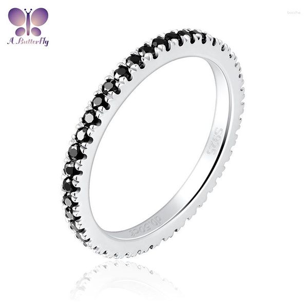 Bagues de cluster AButterfly Black Moissanite 925 Sterling Silver Bague de mariage éternelle pour femmes de haute qualité bande fine bijoux cadeau