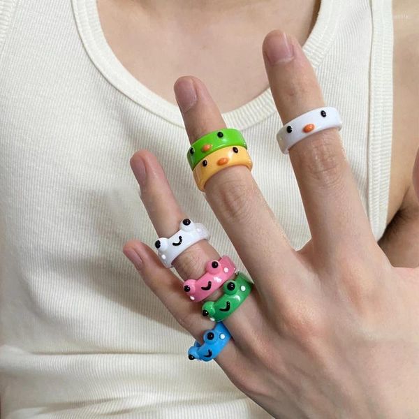 Anillos de racimo Acrílico Rana Anillo Polímero Arcilla Resina para niñas Animal Amistad Mujeres Verano Moda Viajes Joyería Regalos