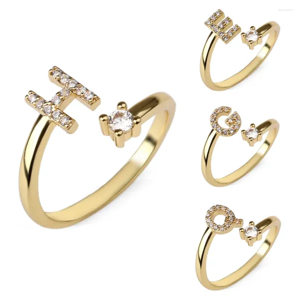 Anillos de racimo ajustable A-Z letra inicial anillo de circón color oro aleación de cobre apertura dedo para fiesta femenina regalo de joyería