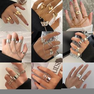 Anillos de clúster Juego de cadena larga de mariposa ajustable para mujeres Aleación de moda Fiesta abierta Red de fiestas 2022 Joyería de tendencia