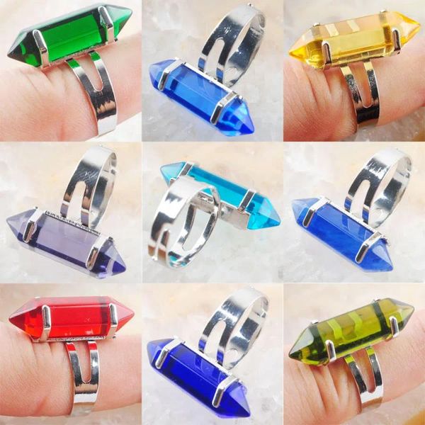 Bonnes de cluster anneau de doigt réglable jaune vert rouge quartz bleu foncé hexagonal guérison du chakra reiki 10 mm (0,8 