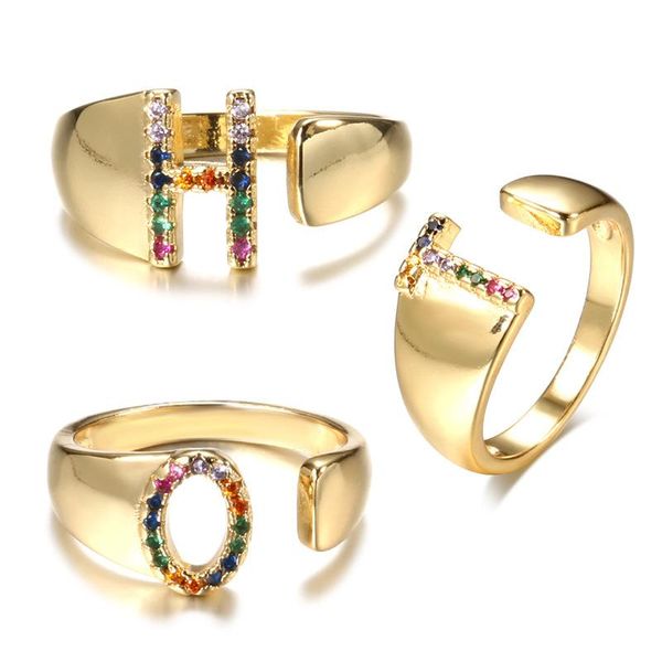 Bagues de cluster Bague initiale réglable pour femmes Bohemian Rainbow Zircon Gold Couleur Lettre Nom Doigt Accessoires pour hommes Bijoux KBR034