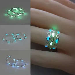Clusterringen Verstelbare Lichtgevende Ring Zilver Kleur Hartvorm Voor Dames Gloeiend Paar In Het Donker Mode-sieraden Cadeau