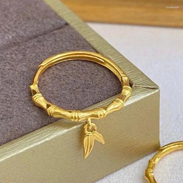 Cluster anneaux réglables réel 14k pure gold couleur bamboue sable de sable féminin 999 Personnalité d'anneau pour femmes cadeaux de bijoux