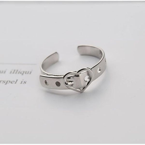 Anillos de racimo ajustable S925 plata esterlina corazón cinturón hebilla anillo breve simple índice abierto dedo para mujeres joyería ornamento regalo 2023