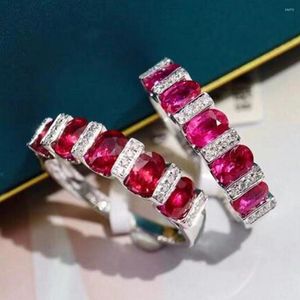 Anillos de racimo, anillo Original avanzado para mujer, rubí Artificial brillante ovalado, joyería de lujo para mujer, circonita brillante para mujer, regalo para fiesta