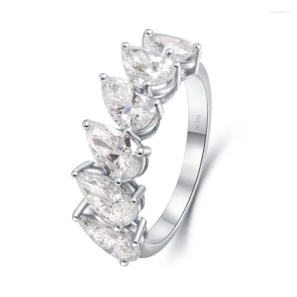 Anillos de racimo AEAW 14k oro blanco 2.81ctw 6pcs DF Pear Cut EngagementWedding Lab Grown Diamond Band Ring para mujeres