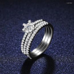 Clusterringen AETEEY Echte Moissanite Diamant Drie Rij Ring Puur S925 Sterling Zilver 18K Verguld Voor Vrouwen Engagement Fijne Sieraden