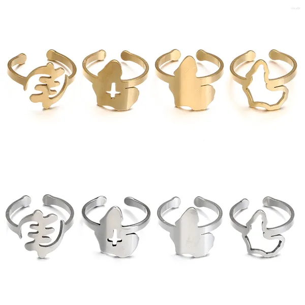 Anillos de racimo África Mapa Corss Símbolo Anillo Acero inoxidable Adinkra Gye Nyame Joyería de mujeres africanas