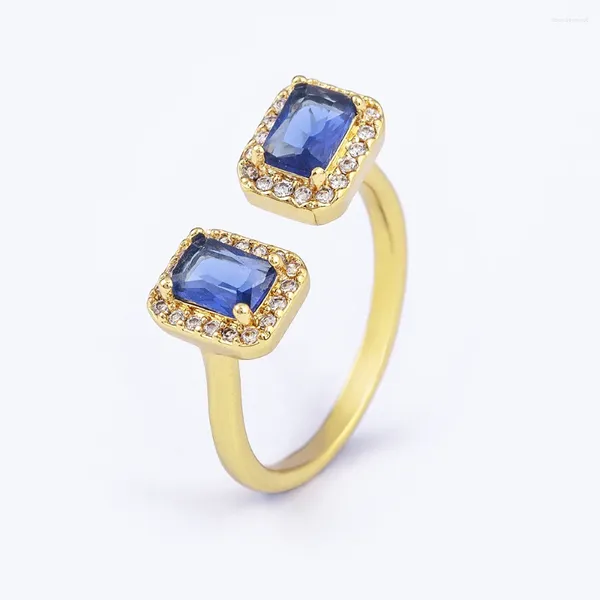 Anillos de racimo AIBEF elegantes mujeres azul cuadrado cristal daity accesorios de alta calidad bandas de color oro joyería de moda ajustable