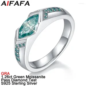 Clusterringen Aifafa 1.2 Green Moissanite voor mannen vrouwen topkwaliteit vergulde PT950 paarden ogen lab diamant S925 puur zilveren sieraden