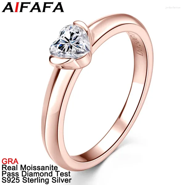 Cluster Anneaux Aifafa Top Quality Moissanite Rose Gold For Women Heart Gemstone S925 Pure Silver Fine Jewelry Pass Diamond Test