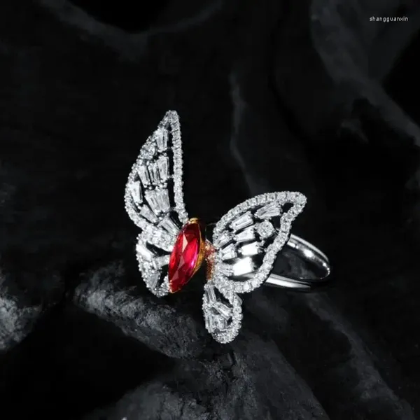 Cluster anneaux aigs fiy naturel 1.170ct red rubis ring diamants bijoux anniversaire femme pour les fines cadeaux de la Saint-Valentin pour femmes