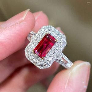 Bagues de cluster Aigs Je Naturel 1.05ct Rouge Ruby Bague Diamants Bijoux Anniversaire Femme pour les cadeaux de la Saint-Valentin pour femmes
