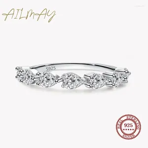 Bagues de cluster Ailmay Authentique 925 Sterling Argent Romantique Élégant Emeraude Coupe Goutte D'eau Forme Zircone Pour Femmes Filles Bijoux De Fête