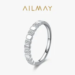 Cluster Anneaux Ailmay Real 925 STERLING Silver Simple Geometric Design Zirconia Finger Ring Fashion for Women Anniversary Classic Jewelry