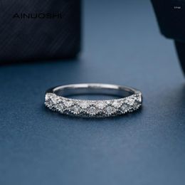 Anneaux de cluster Ainuoshi Vintage Half Eternity Band 18K Or Blanc Véritable Diamant Pour Femmes Anniversaire Bague Bijoux Cadeaux